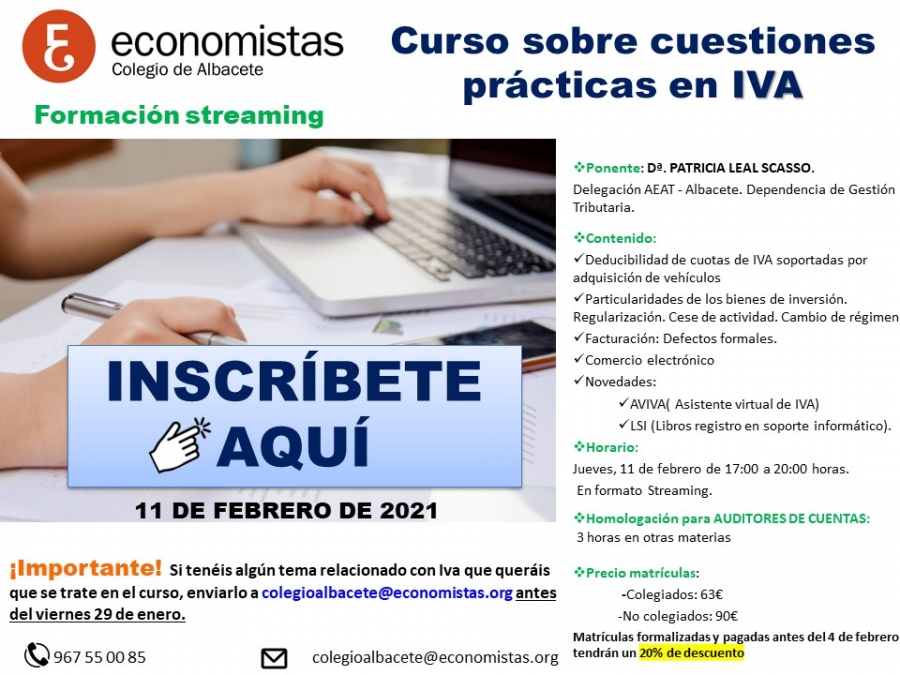 CURSO SOBRE CUESTIONES PRÁCTICAS EN IVA- 11/02/2021- STREAMING
