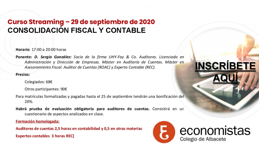 CURSO CONSOLIDACIÓN FISCAL Y CONTABLE- 29 DE SEPTIEMBRE DE 2020. STREAMING